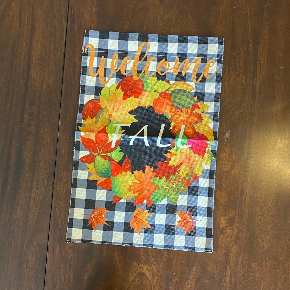 Welcome Fall 12.5x18.5 Double-Sided Burlap Flag.
